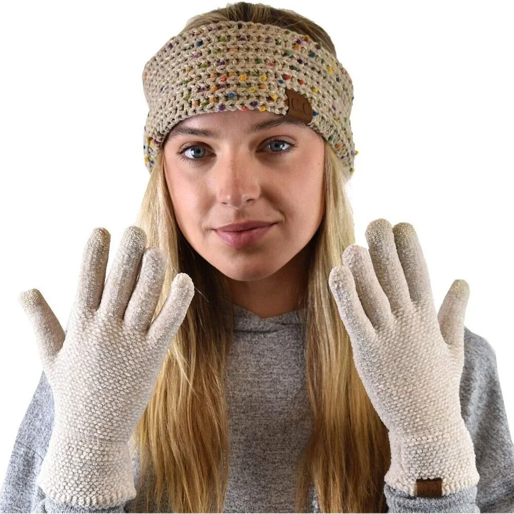 Women's Beige Winter Warm Eco-friendly Warm Chenille Touchscreen Texting Gloves
